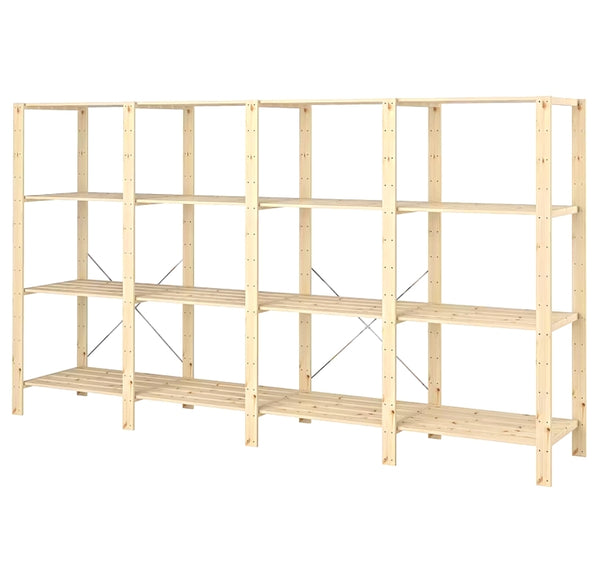4 Bay DIY Wooden Shelving with 4 levels of Shelves (2.1m High) - Garage Guys
