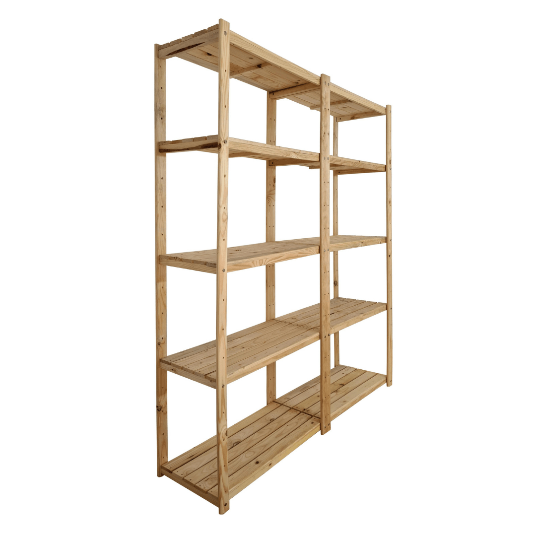 2 Bay DIY Wooden Shelving with 5 levels of Linen Shelves (2.4m High)