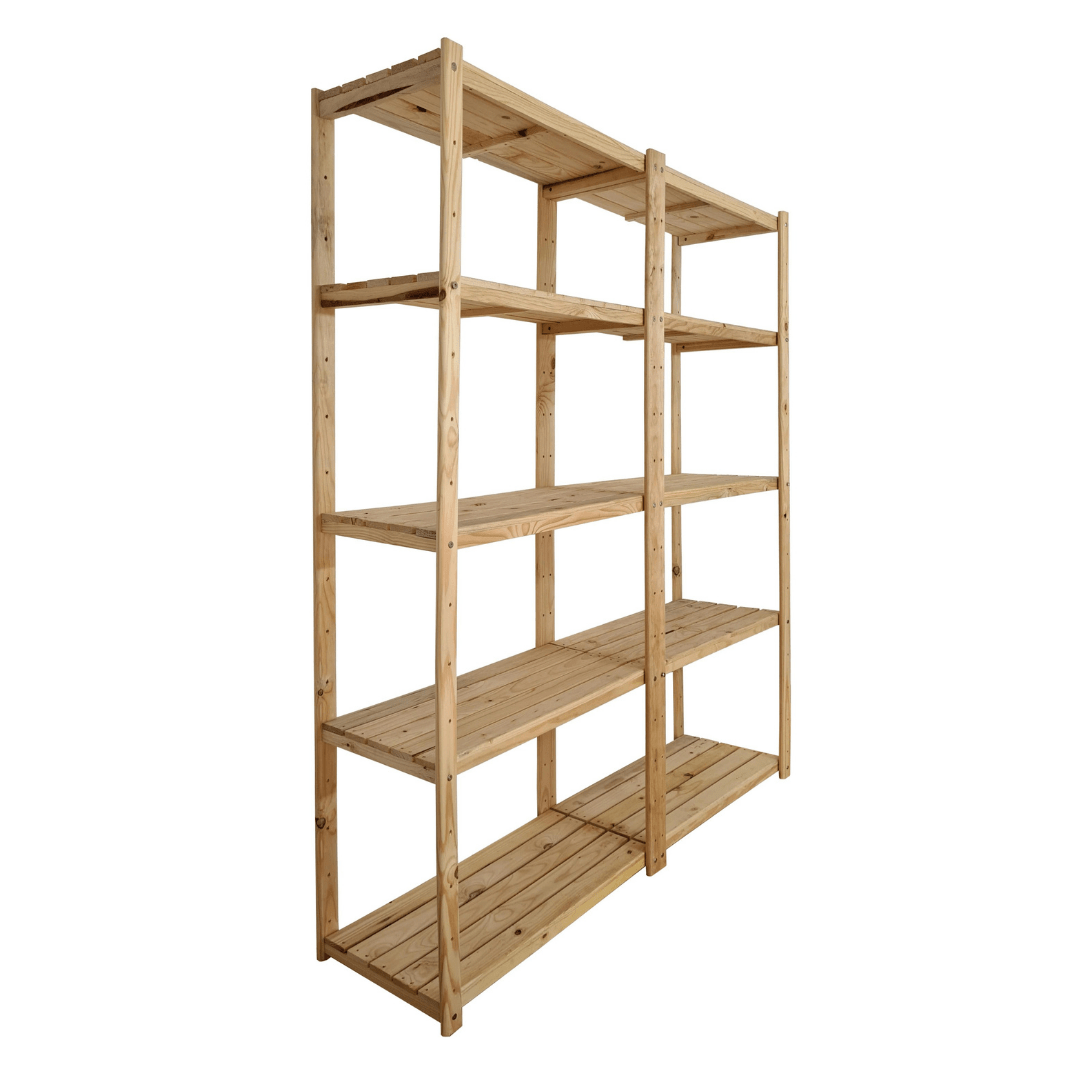 2 Bay DIY Wooden Shelving with 5 levels of Shelves (2.1m High)