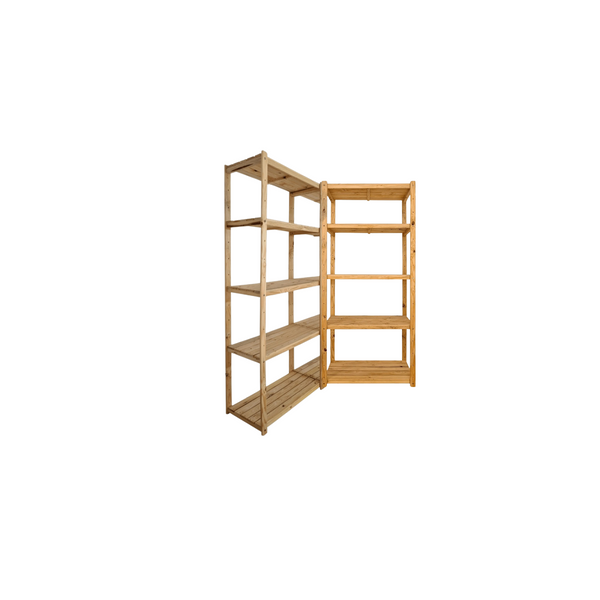 2 Bay Corner L Shape DIY Wooden Shelving Unit with 5 levels of Shelves (2.1m High) 400mm Depth Shelf