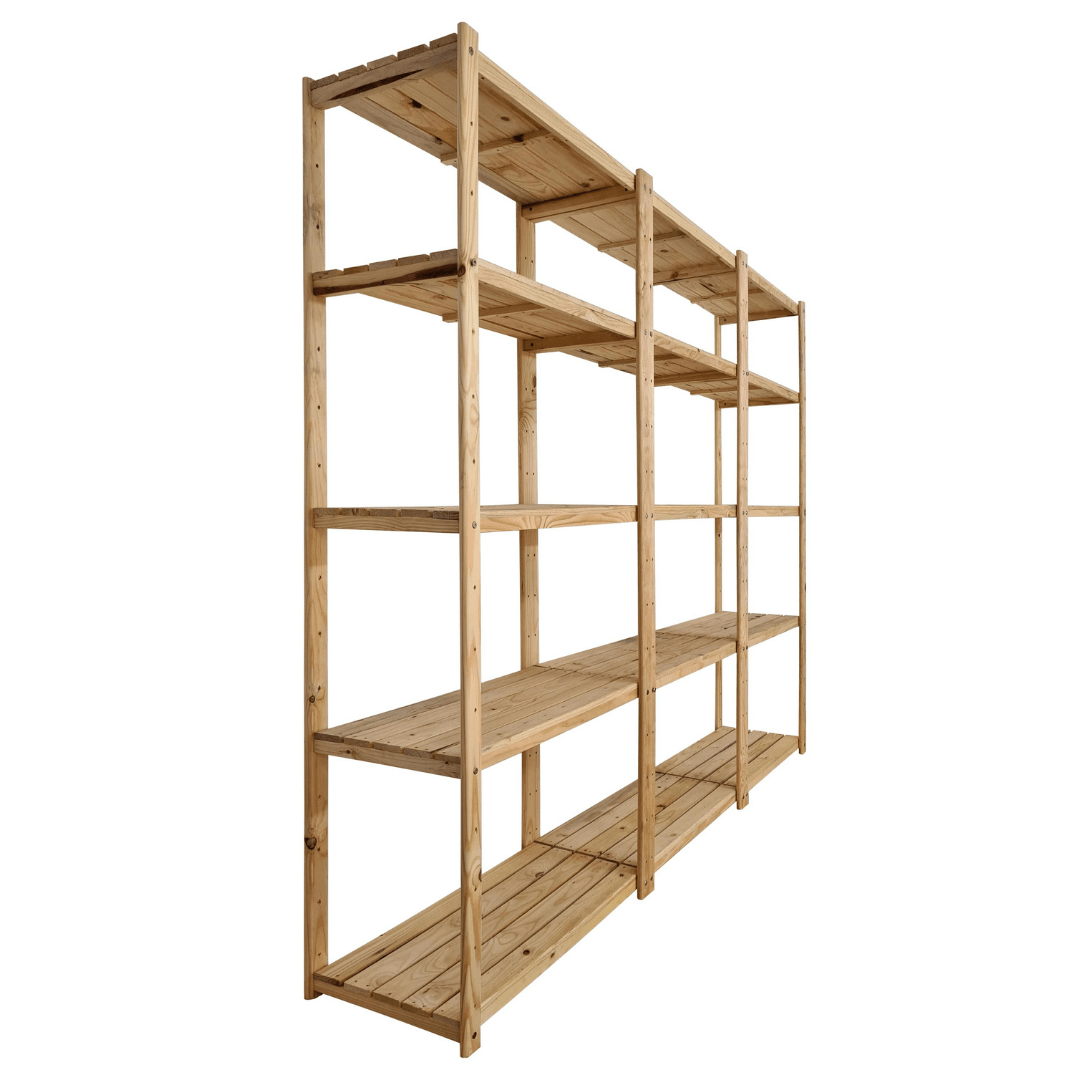 3 Bay DIY Wooden Shelving with 5 levels of Shelves (2.4m High)