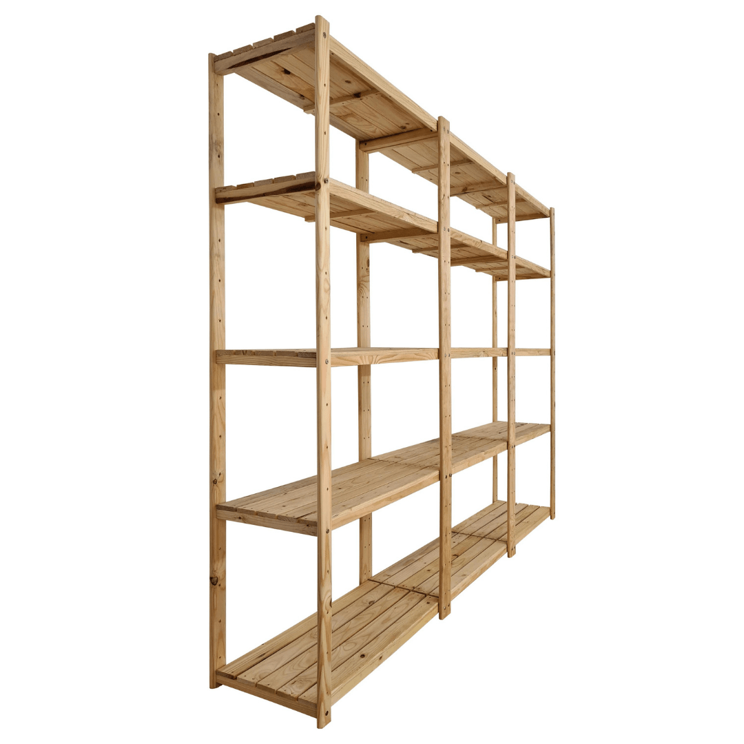 3 Bay DIY Wooden Shelving with 5 levels of Shelves (2.7m High)