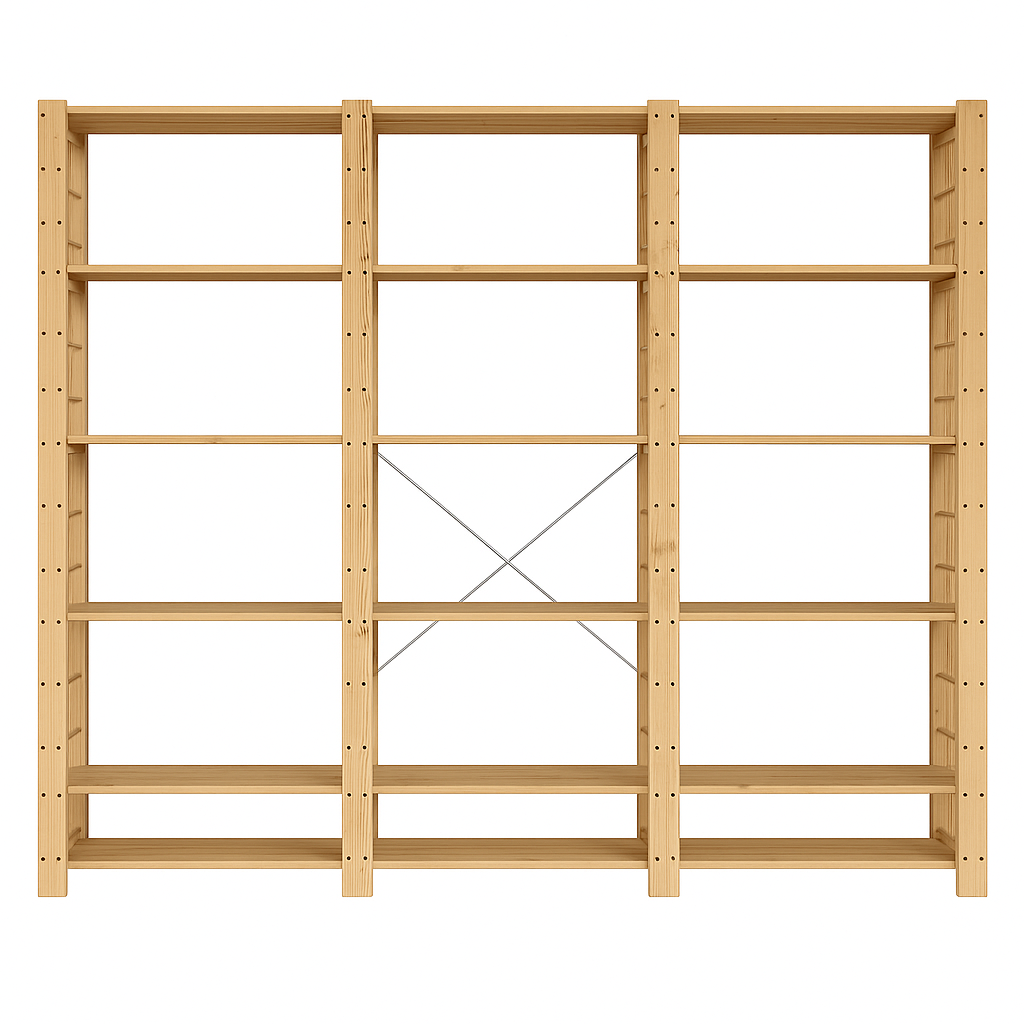 3 Bay 6 Level Pine Hout Modulêre DIY Boek liasseer rak