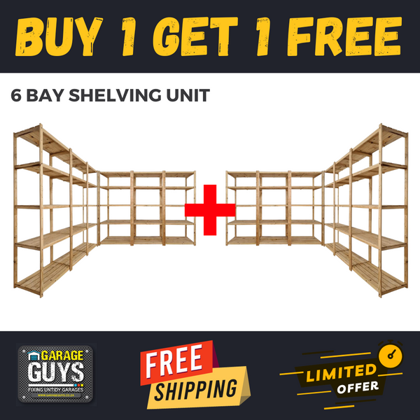 6 Bay DIY Wooden Shelving with 5 levels of Shelves (2.7m High) Promo