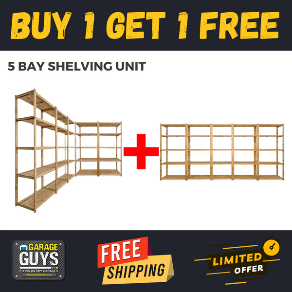 5 Bay DIY Wooden Shelving with 5 levels of Shelves (2.4m High) Promo 500mm deep