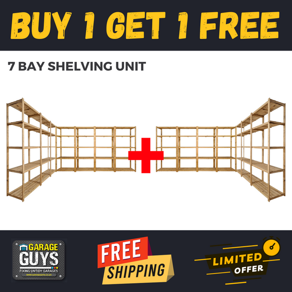 7 Bay DIY Wooden Shelving with 5 levels of Shelves (2.4m High) Promo