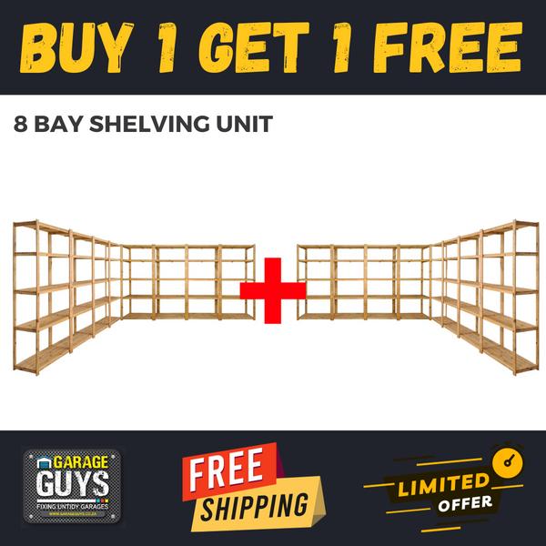 8 Bay DIY Wooden Shelving with 5 levels of Shelves (2.1m High) Promo