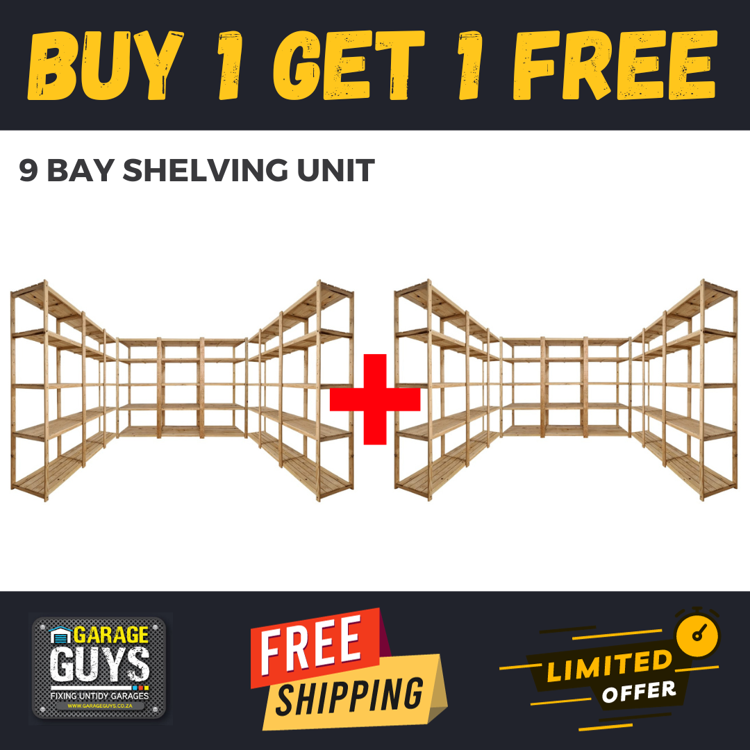 9 Bay DIY Wooden Shelving with 5 levels of Shelves (2.7m High) Promo