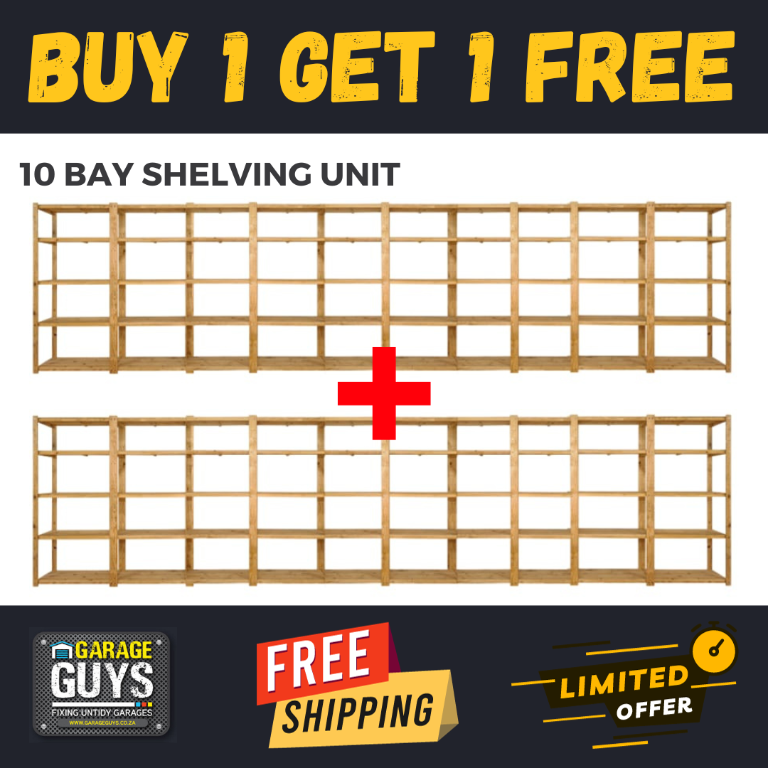 10 Bay DIY Wooden Shelving with 5 levels of Shelves (2.1m High) Promo