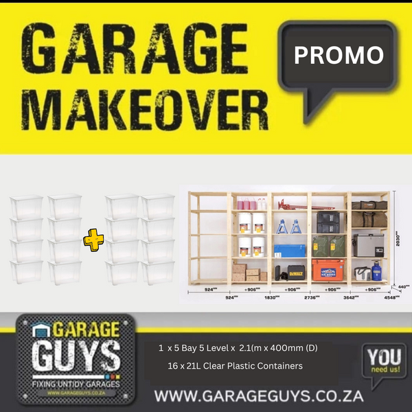 Garage Bundle 5 Bay 5 Level with Plastic Storage Containers