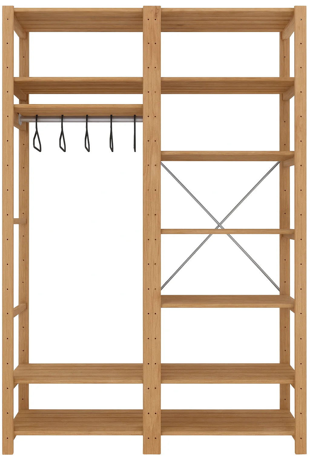 2 Bay 12 Level Pine Wooden Modular DIY Wardrobe Hanging Rail Shelf