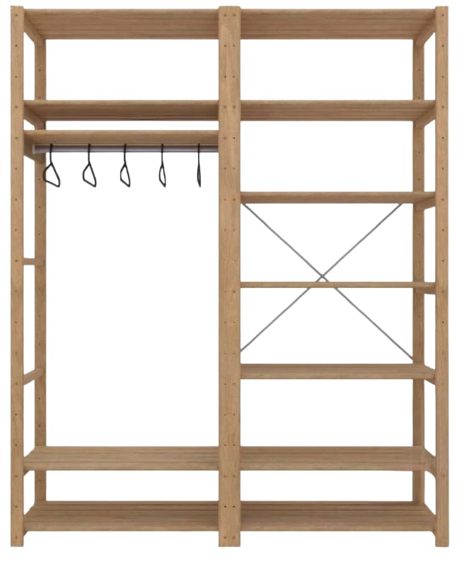 2 Bay 12 Level Pine Wooden Modular DIY Wardrobe Hanging Rail Shelf