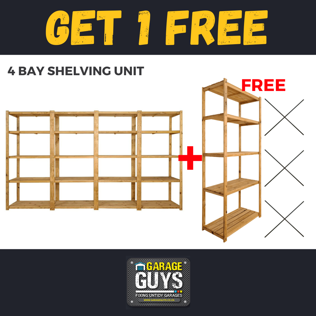 4 Bay DIY Wooden Shelf With 5 Levels Of Shelves (2.4m high) Special - Garage Guys