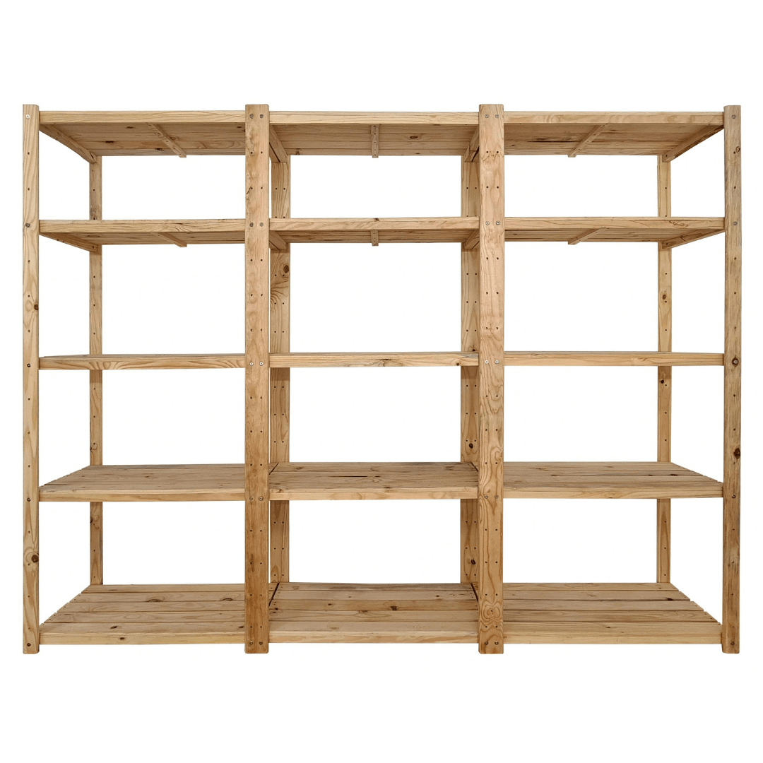 3 Bay DIY Wooden Shelving with 5 levels of Shelves (2.4m High) - Garage Guys