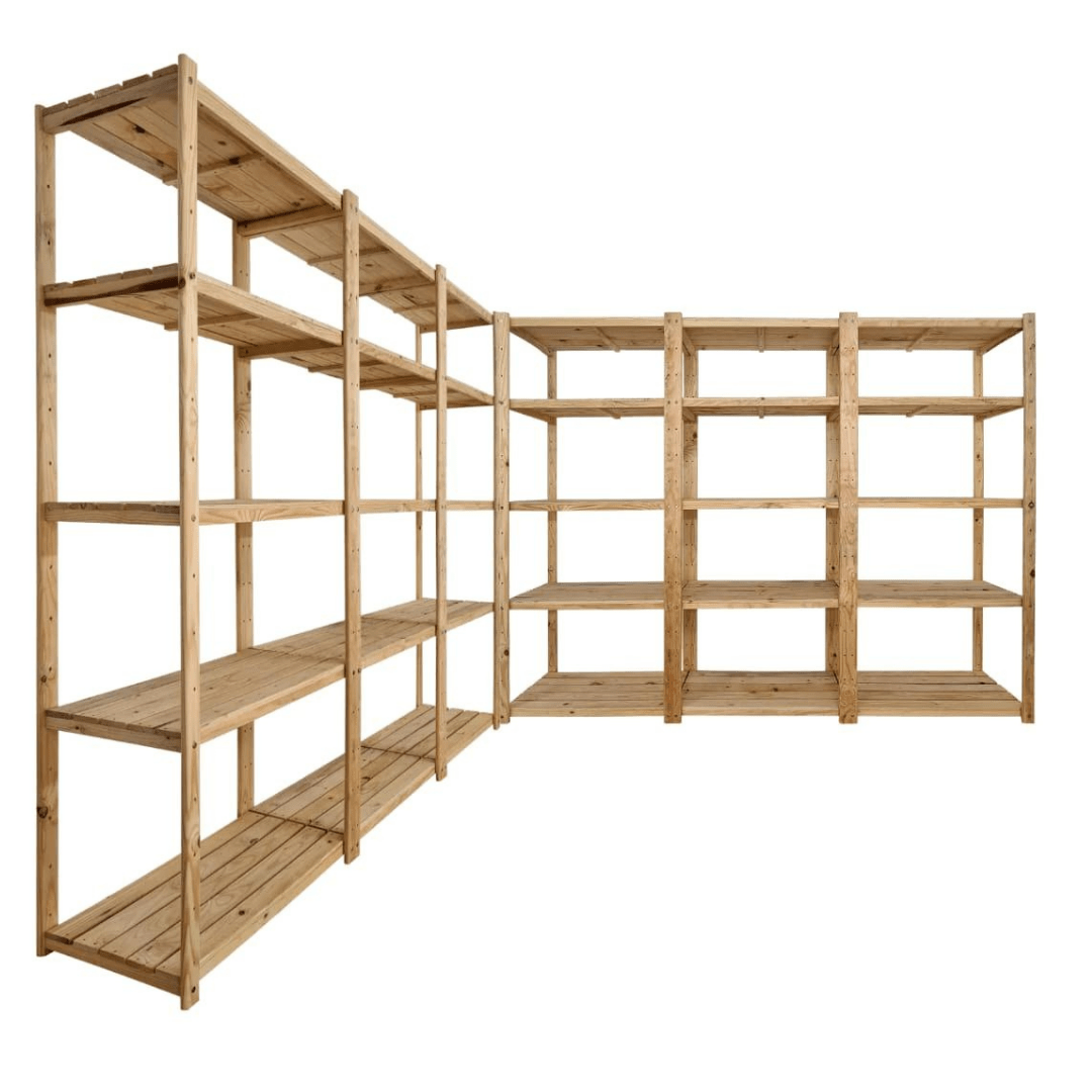 6 Bay DIY Wooden Shelving with 5 levels of Shelves (2.7m High) - Garage Guys