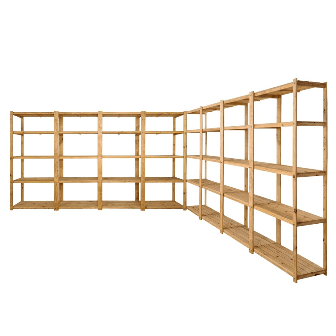 8 Bay DIY Wooden Shelving with 5 levels of Shelves (2.7m High) - Garage Guys