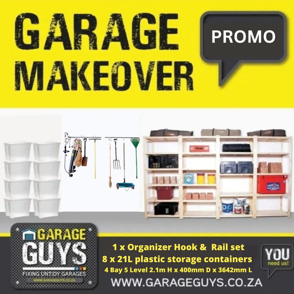Garage Bundle Deluxe DIY 4 Bay 5 Level with Hook & Rail & Containers 600mm