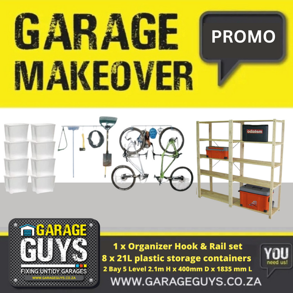 Garage Bundle Deluxe DIY 2 Bay x 5 Level x 600mm (D) with Hook & Rail & Containers 600mm