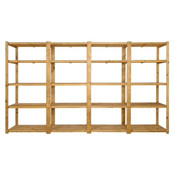 4 Bay DIY Wooden Shelving with 5 levels of Shelves (2.1m High) - Garage Guys
