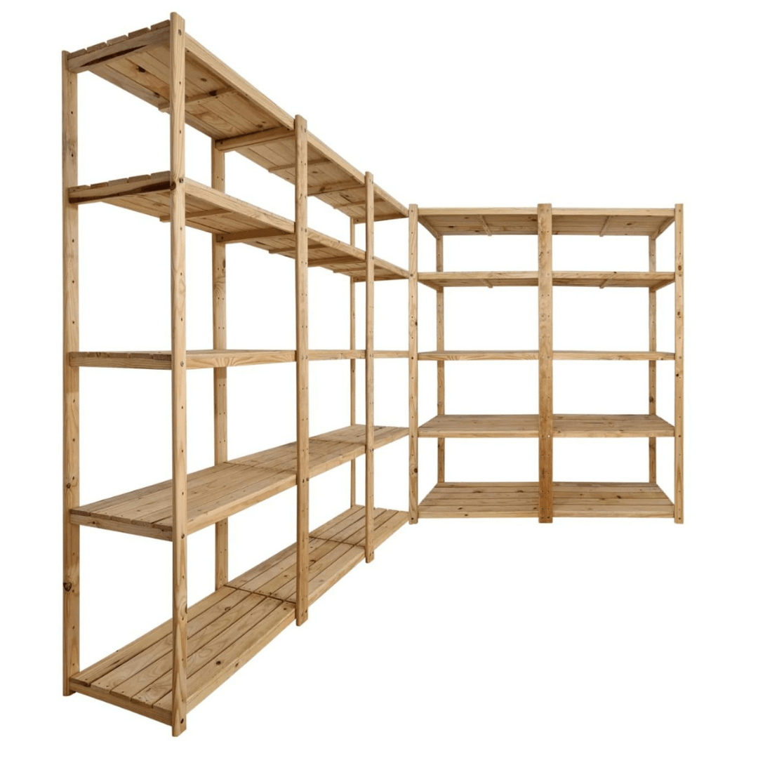 5 Bay DIY Wooden Shelving with 5 levels of Shelves (2.7m High) - Garage Guys