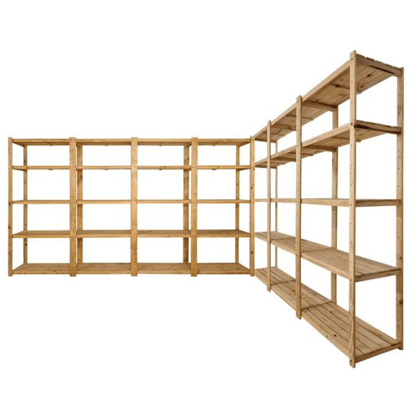 7 Bay DIY Wooden Shelving with 5 levels of Shelves (2.1m High) - Garage Guys