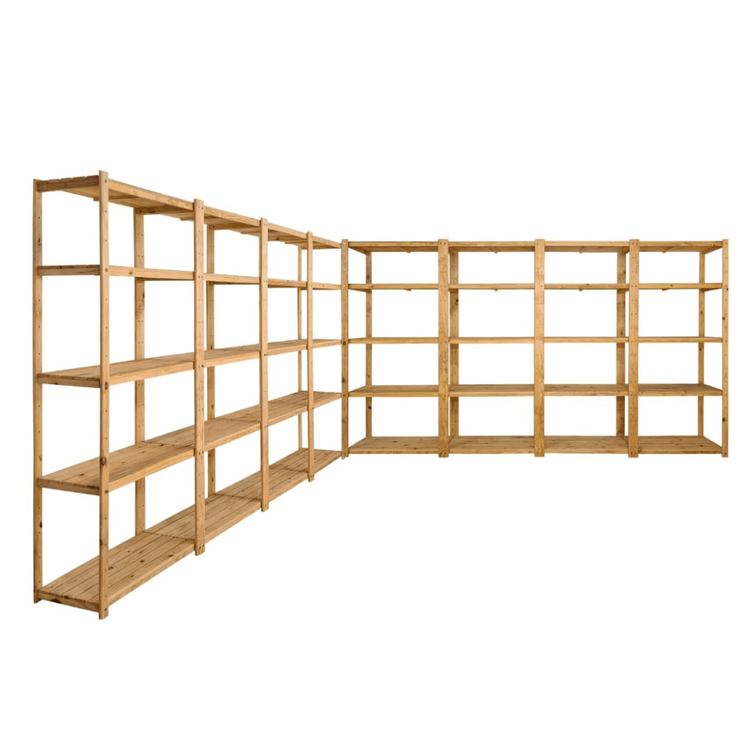 8 Bay DIY Wooden Shelving with 5 levels of Shelves (2.4m High) - Garage Guys