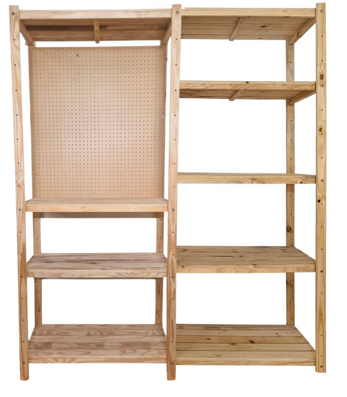 Double Bay Tool Station DIY Wooden Shelf with 5 levels of Shelving (2.1m) - Garage Guys