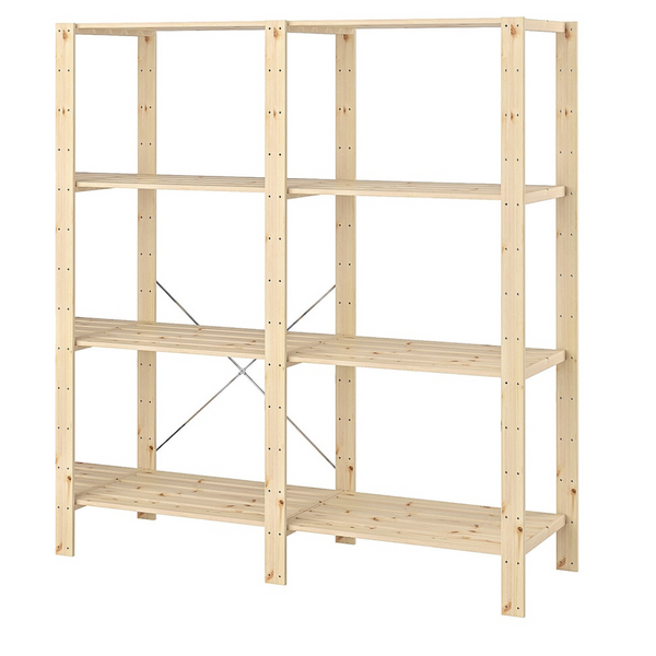 2 Bay DIY Wooden Shelving with 4 levels of Shelves (2.1m High) - Garage Guys